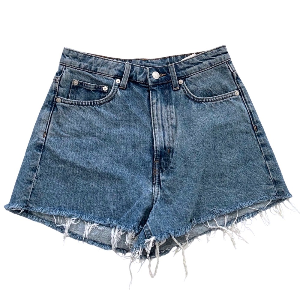 Weekday Rowe Denim Cutoffs Shorts High Waisted Raw Hem‎ Sz 28